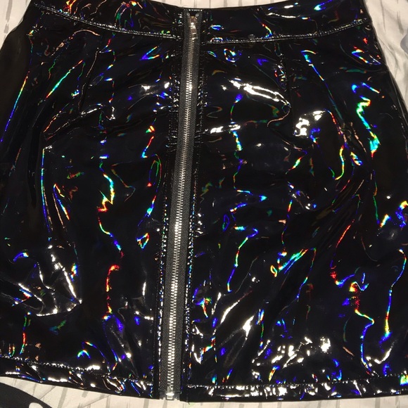 SHEIN Dresses & Skirts - Black faux leather holographic skirt